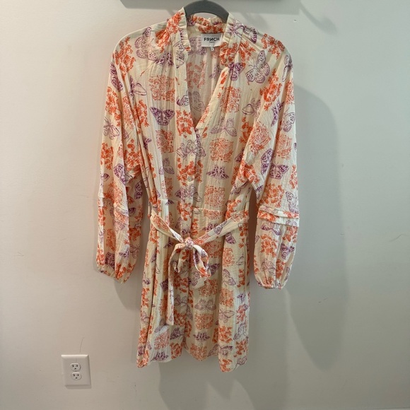 FRNCH Mandy Le Zoo Butterfly Print Belted Mini Shirt Dress Size Medium - Picture 3 of 8